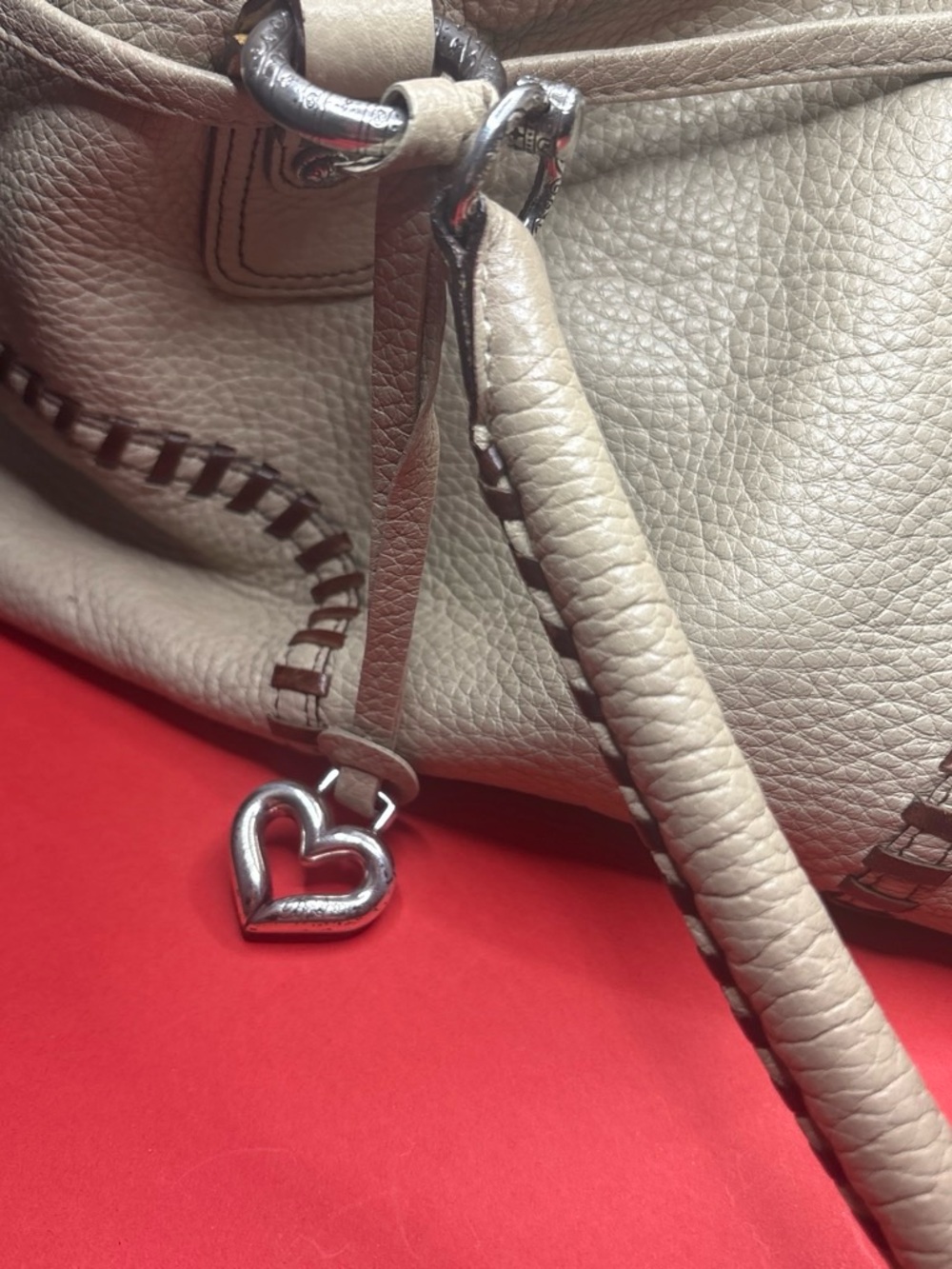 Brighton Taupe Pebbled Leather Shoulder Bag with Heart Charm